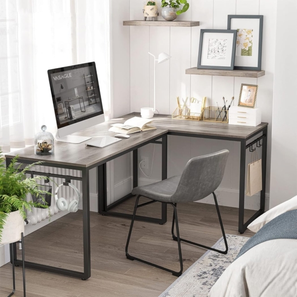 Bàn làm việc tại nhà đơn giản, chân thép mặt gỗ kèm móc treo BTNDK55