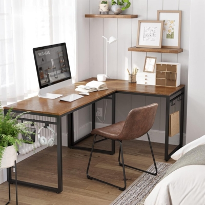 Bàn làm việc tại nhà đơn giản, chân thép mặt gỗ kèm móc treo BTNDK55