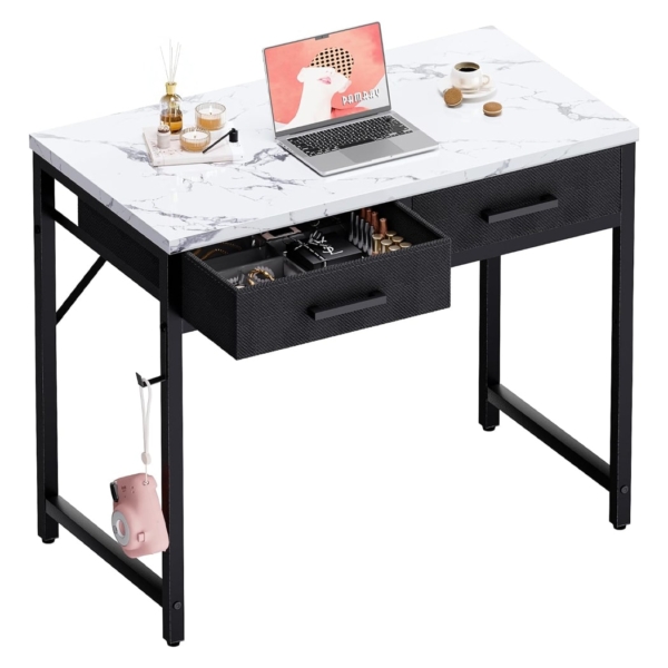 Bàn làm việc tại nhà giá rẻ, có 2 ngăn kéo lưu trữ kèm móc treo BTNDK56