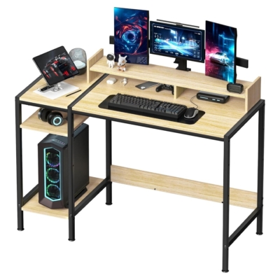 Bàn làm việc tại nhà hiện đại, mặt gỗ công nghiệp kèm kệ mở BTNDK57