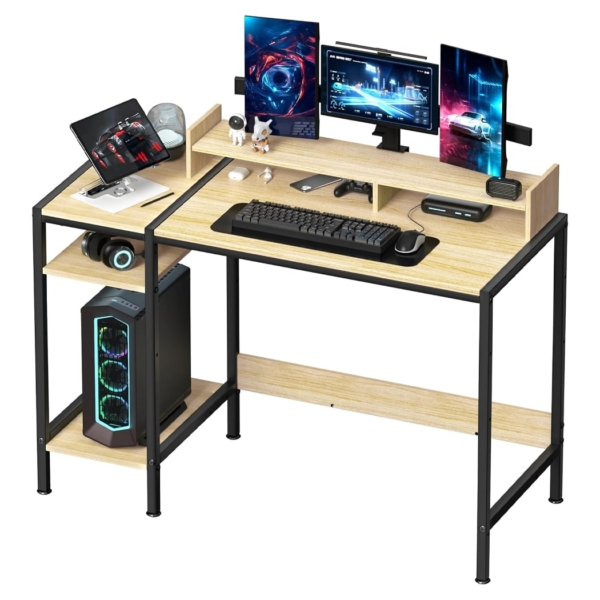 Bàn làm việc tại nhà hiện đại, mặt gỗ công nghiệp kèm kệ mở BTNDK57