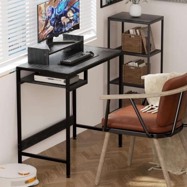 Bàn làm việc tại nhà hiện đại, mặt gỗ công nghiệp kèm kệ mở BTNDK57