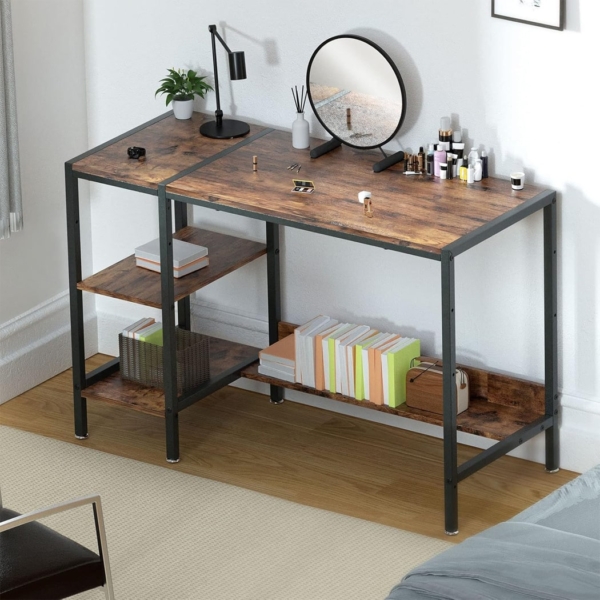 Bàn làm việc tại nhà hiện đại, mặt gỗ công nghiệp kèm kệ mở BTNDK57