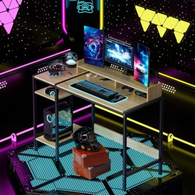 Bàn làm việc tại nhà hiện đại, mặt gỗ công nghiệp kèm kệ mở BTNDK57