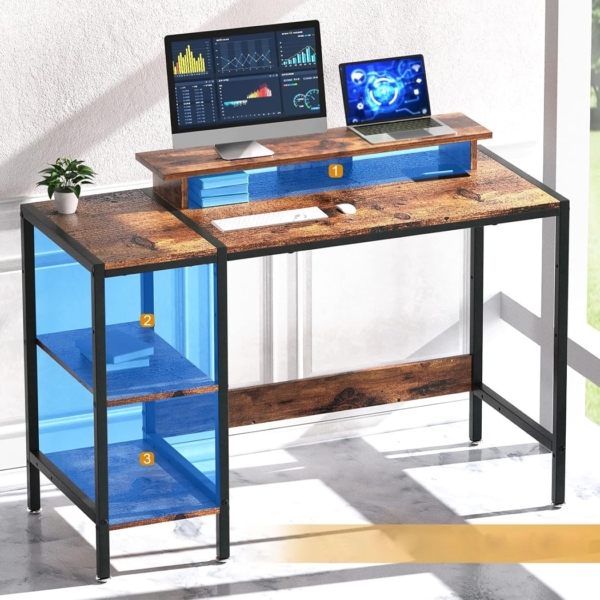 Bàn làm việc tại nhà hiện đại, mặt gỗ công nghiệp kèm kệ mở BTNDK57