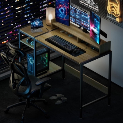 Bàn làm việc tại nhà hiện đại, mặt gỗ công nghiệp kèm kệ mở BTNDK57