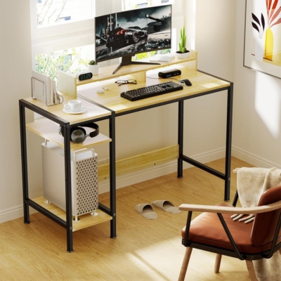 Bàn làm việc tại nhà hiện đại, mặt gỗ công nghiệp kèm kệ mở BTNDK57