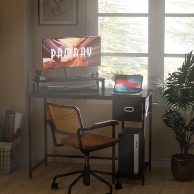 Bàn làm việc tại nhà đẹp kèm kệ nâng màn hình, móc treo đa năng BTNDK58