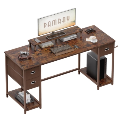 Bàn làm việc tại nhà đẹp kèm kệ nâng màn hình, móc treo đa năng BTNDK58