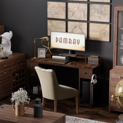 Bàn làm việc tại nhà đẹp kèm kệ nâng màn hình, móc treo đa năng BTNDK58