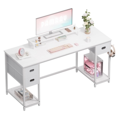 Bàn làm việc tại nhà đẹp kèm kệ nâng màn hình, móc treo đa năng BTNDK58
