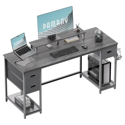 Bàn làm việc tại nhà đẹp kèm kệ nâng màn hình, móc treo đa năng BTNDK58