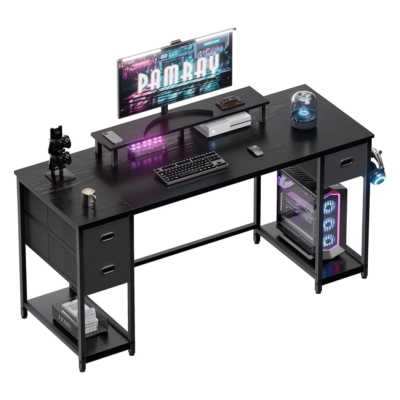 Bàn làm việc tại nhà đẹp kèm kệ nâng màn hình, móc treo đa năng BTNDK58