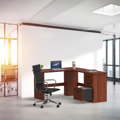 Bàn làm việc tại nhà bằng gỗ sang trọng, dáng chữ L kèm tủ phụ BTNDK59