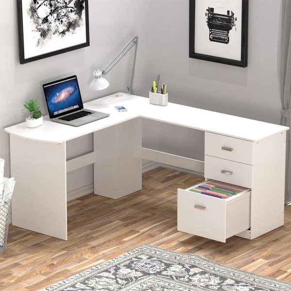 Bàn làm việc tại nhà bằng gỗ sang trọng, dáng chữ L kèm tủ phụ BTNDK59