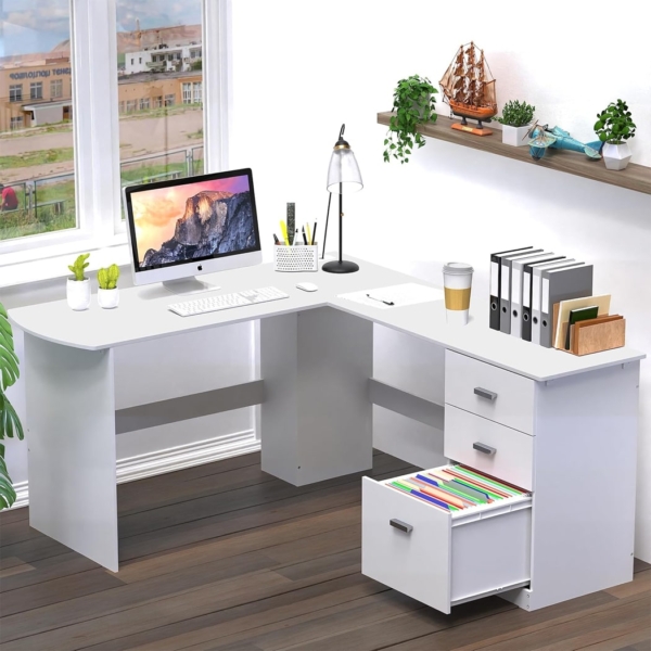 Bàn làm việc tại nhà bằng gỗ sang trọng, dáng chữ L kèm tủ phụ BTNDK59