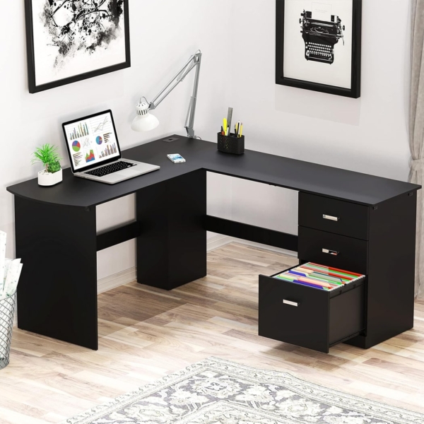 Bàn làm việc tại nhà bằng gỗ sang trọng, dáng chữ L kèm tủ phụ BTNDK59