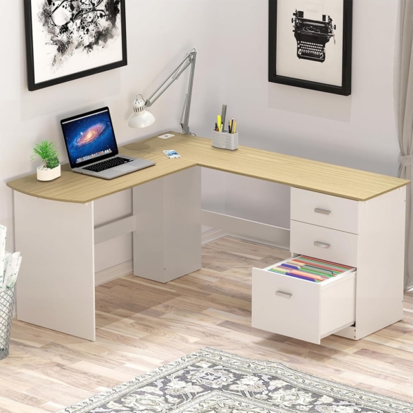 Bàn làm việc tại nhà bằng gỗ sang trọng, dáng chữ L kèm tủ phụ BTNDK59