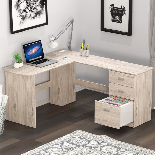 Bàn làm việc tại nhà bằng gỗ sang trọng, dáng chữ L kèm tủ phụ BTNDK59