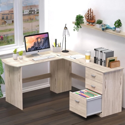 Bàn làm việc tại nhà bằng gỗ sang trọng, dáng chữ L kèm tủ phụ BTNDK59