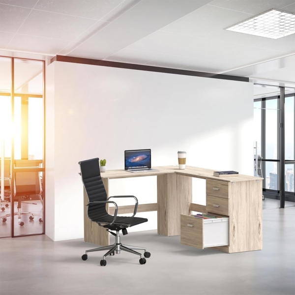 Bàn làm việc tại nhà bằng gỗ sang trọng, dáng chữ L kèm tủ phụ BTNDK59