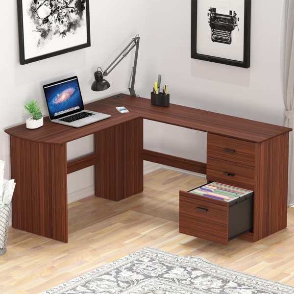 Bàn làm việc tại nhà bằng gỗ sang trọng, dáng chữ L kèm tủ phụ BTNDK59