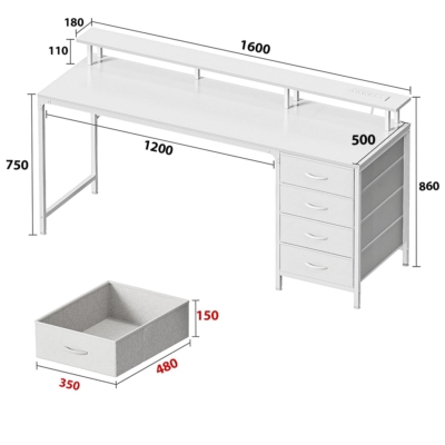 Bàn làm việc tại nhà thông minh, chân sắt kèm tủ lưu trữ 4 ngăn BTNDK60