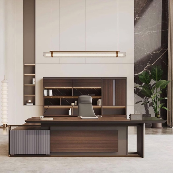 Bàn giám đốc gỗ cao cấp hình chữ L kèm tủ phụ thông minh DKFBGD100
