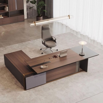 Bàn giám đốc gỗ cao cấp hình chữ L kèm tủ phụ thông minh DKFBGD100