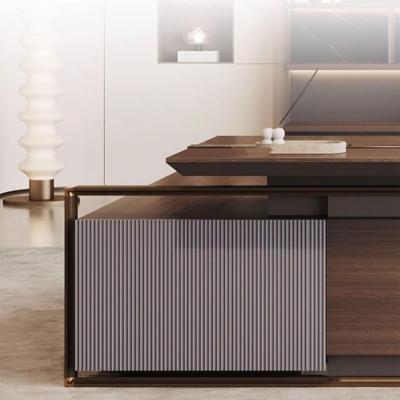 Bàn giám đốc gỗ cao cấp hình chữ L kèm tủ phụ thông minh DKFBGD100