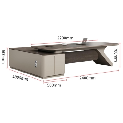 Bàn giám đốc chữ L kèm tủ phụ, yếm lửng, chân bàn cách điệu DKFBGD102