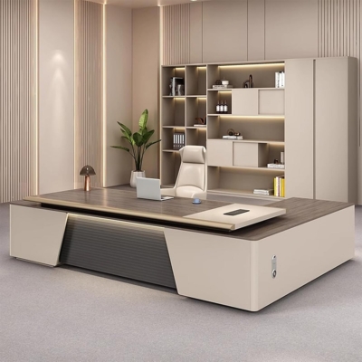 Bàn giám đốc đẹp bằng gỗ hình chữ L, kèm tủ phụ đa năng DKFBGD103