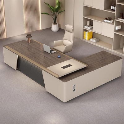 Bàn giám đốc đẹp bằng gỗ hình chữ L, kèm tủ phụ đa năng DKFBGD103