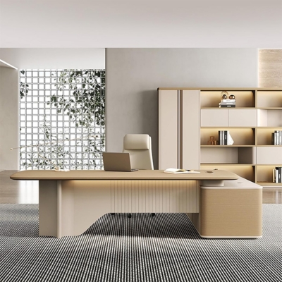 Bàn giám đốc cao cấp kèm tủ phụ, chân bàn thiết kế ấn tượng DKFBGD105