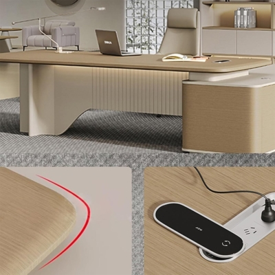 Bàn giám đốc cao cấp kèm tủ phụ, chân bàn thiết kế ấn tượng DKFBGD105