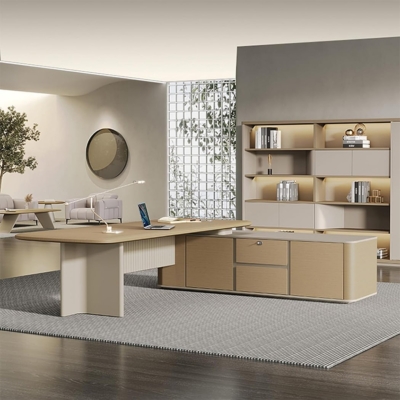 Bàn giám đốc cao cấp kèm tủ phụ, chân bàn thiết kế ấn tượng DKFBGD105