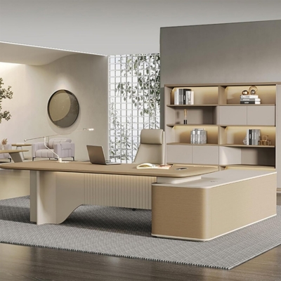 Bàn giám đốc cao cấp kèm tủ phụ, chân bàn thiết kế ấn tượng DKFBGD105