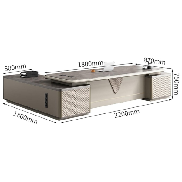 Bàn giám đốc hiện đại chữ L kèm tủ phụ, chân bàn cách điệu DKFBGD106
