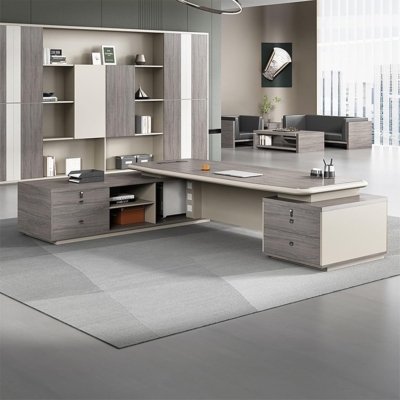 Bàn giám đốc hiện đại chữ L kèm tủ phụ, chân bàn cách điệu DKFBGD106