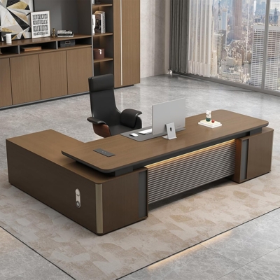 Bàn giám đốc gỗ mdf chữ L kèm tủ phụ, hộc để CPU tiện lợi DKFBGD107