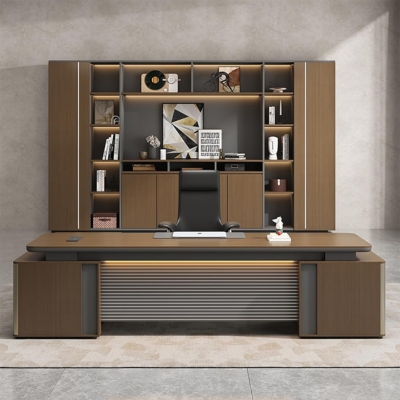 Bàn giám đốc gỗ mdf chữ L kèm tủ phụ, hộc để CPU tiện lợi DKFBGD107