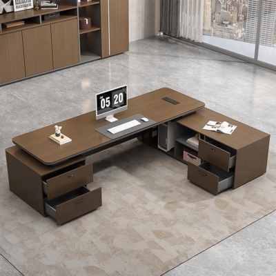 Bàn giám đốc gỗ mdf chữ L kèm tủ phụ, hộc để CPU tiện lợi DKFBGD107