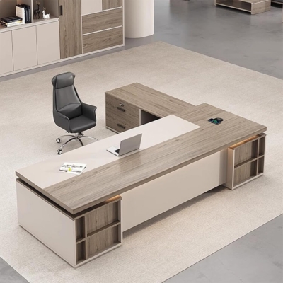 Bàn giám đốc gỗ 2m2 kèm tủ phụ đa năng, trang trí đèn LED DKFBGD108