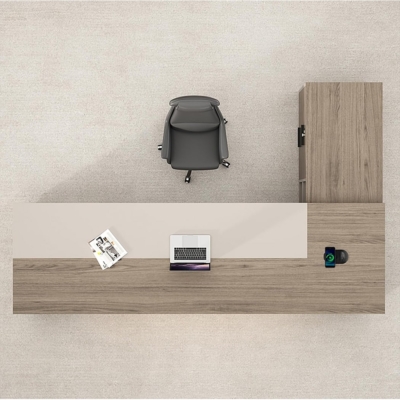 Bàn giám đốc gỗ 2m2 kèm tủ phụ đa năng, trang trí đèn LED DKFBGD108