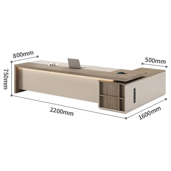 Bàn giám đốc gỗ 2m2 kèm tủ phụ đa năng, trang trí đèn LED DKFBGD108