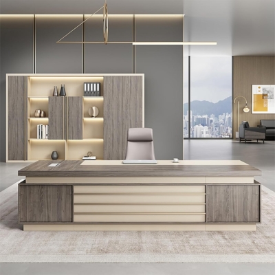 Bàn giám đốc mdf kèm tủ phụ, yếm bàn thiết kế ấn tượng DKFBGD111