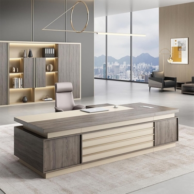 Bàn giám đốc mdf kèm tủ phụ, yếm bàn thiết kế ấn tượng DKFBGD111