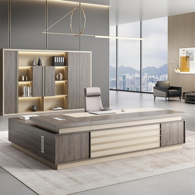 Bàn giám đốc mdf kèm tủ phụ, yếm bàn thiết kế ấn tượng DKFBGD111