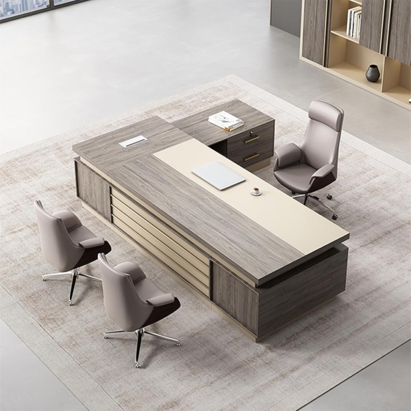 Bàn giám đốc mdf kèm tủ phụ, yếm bàn thiết kế ấn tượng DKFBGD111