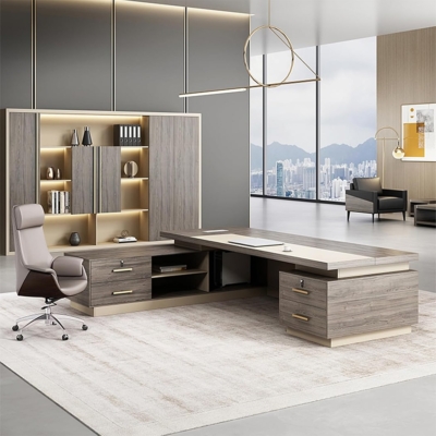 Bàn giám đốc mdf kèm tủ phụ, yếm bàn thiết kế ấn tượng DKFBGD111